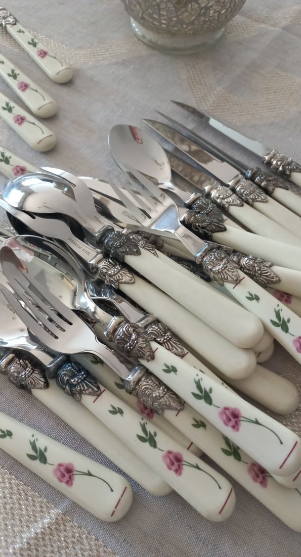 vintage çok şık  12 kişik pasta kaşık bıçak çatal seti - Görsel 2