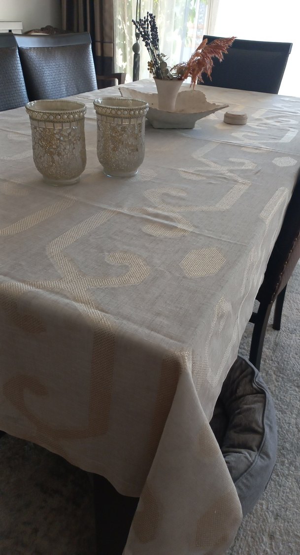 Gri Nakışlı Modern Klasik Masa Örtüsü 130 en 220 uzunluk - Görsel 3