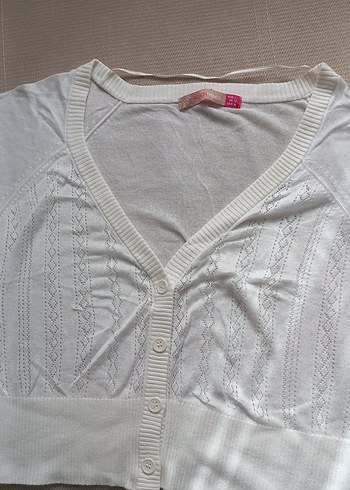 Kadın Beyaz V Yaka Örgü Kısa Kollu Hırka - Görsel 5