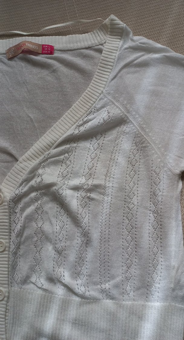 Kadın Beyaz V Yaka Örgü Kısa Kollu Hırka - Görsel 3