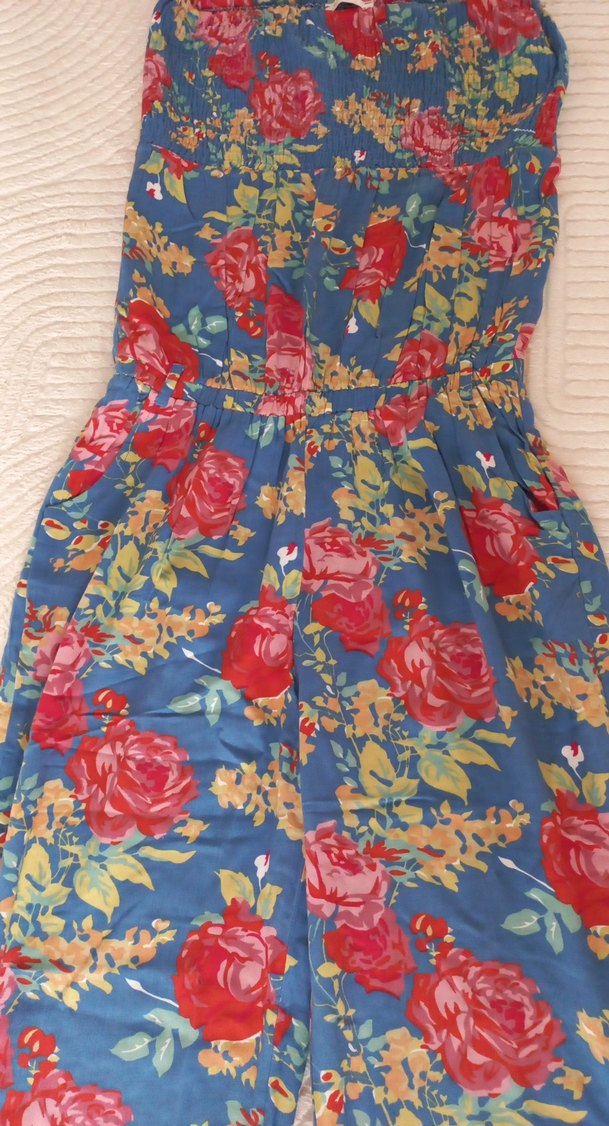 Çiçek Desenli Straplez Bohem Tulum viskon kumaş tiri tiril - Görsel 4