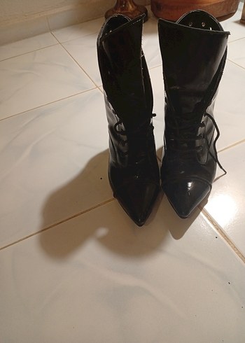 Siyah ruganStiletto Topuklu Gotik Kadın Bot - Görsel 5