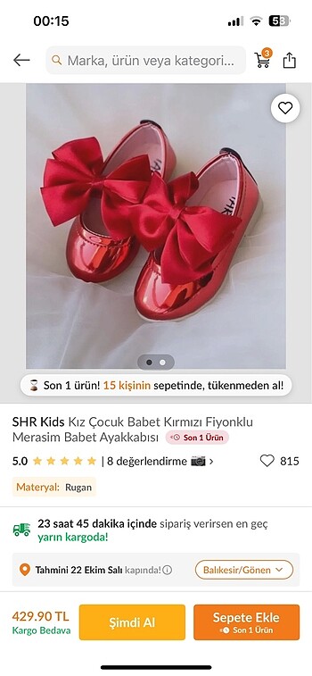 Kız çocuk kırmızı babet