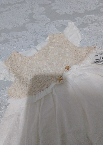 Kız Çocuk Dantel Detaylı Beyaz Elbise - Görsel 3