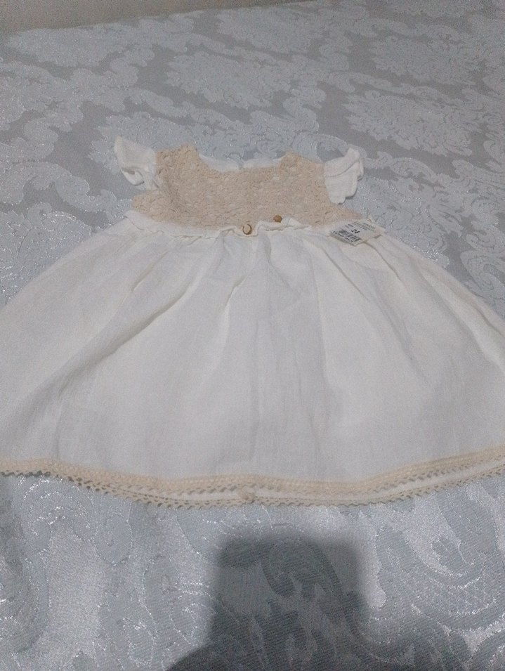 Kız Çocuk Dantel Detaylı Beyaz Elbise - Görsel 2