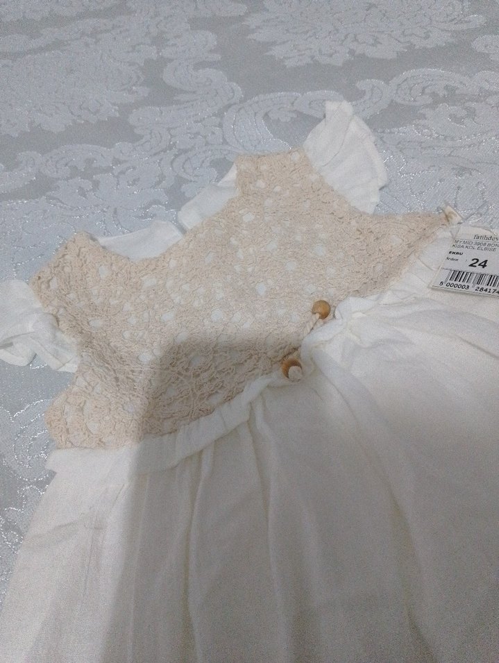 Kız Çocuk Dantel Detaylı Beyaz Elbise - Görsel 3