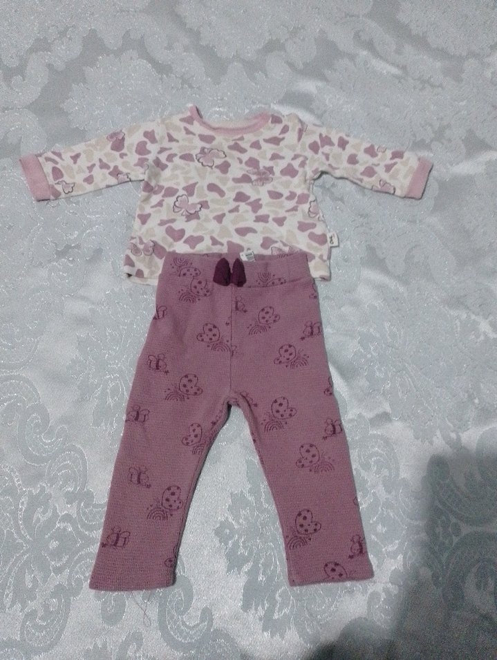 Dantelli Uzun Kollu Pembe Bebek Kız Takımı - Görsel 3