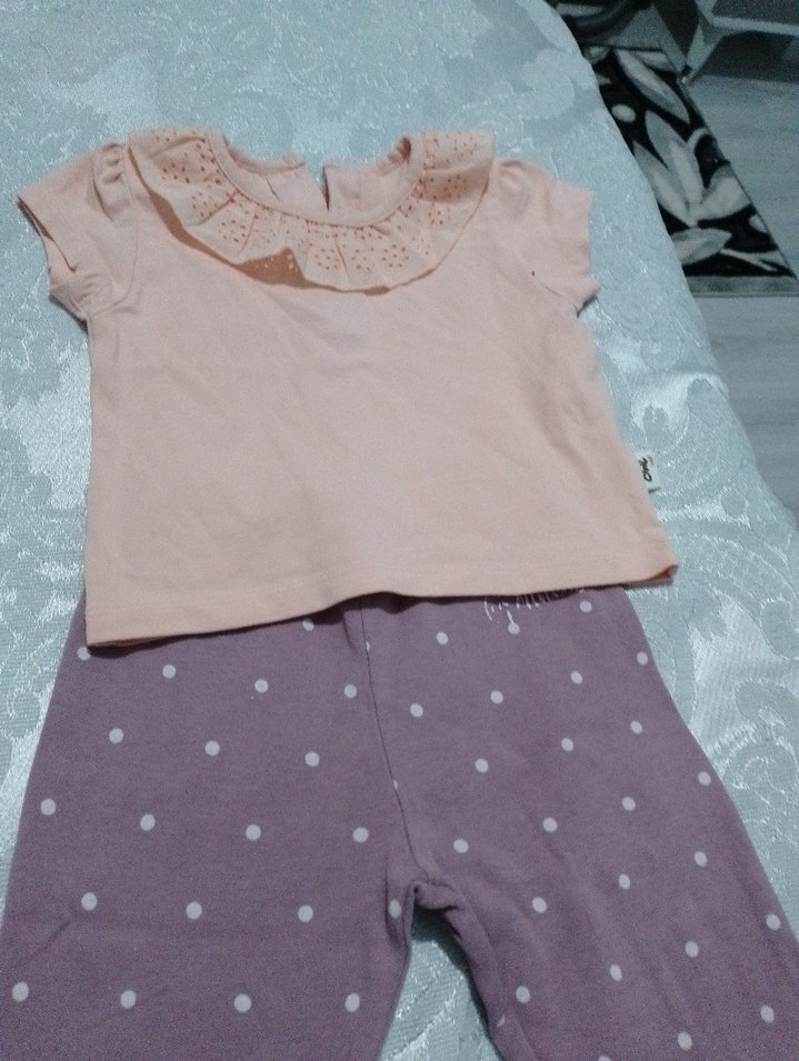 Pembe Fırfırlı Kısa Kollu Bebek Kız Takımı - Görsel 2