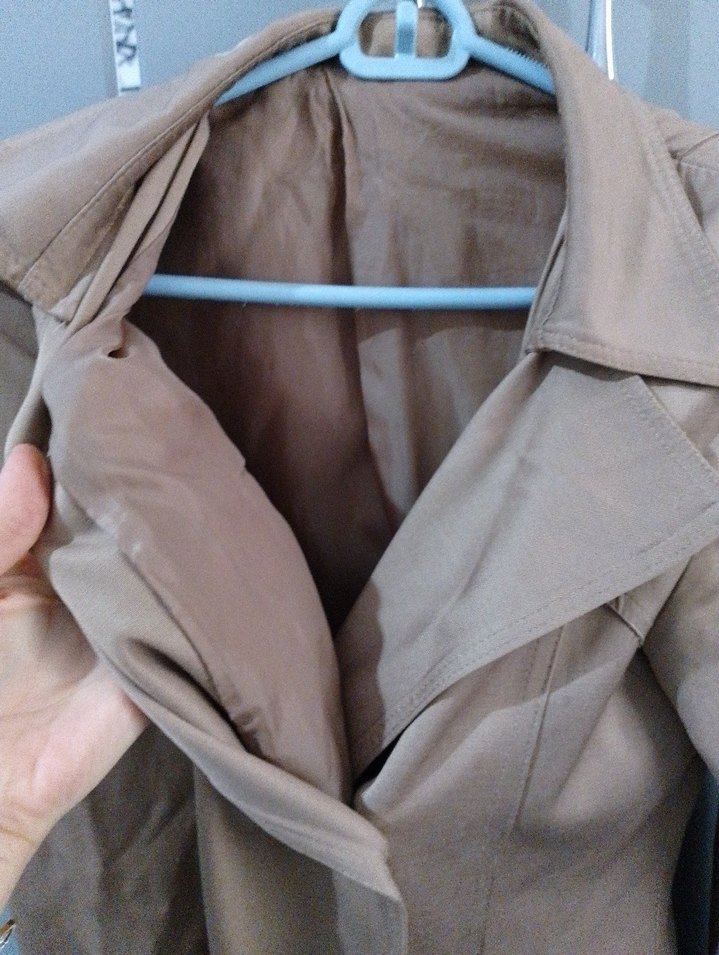 Bej Kadın Süet Düğmeli Midi Trençkot - Görsel 5