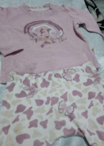 Uzun Kollu Pembe Bebek Kız Takımı Dantel Detaylı - Görsel 2