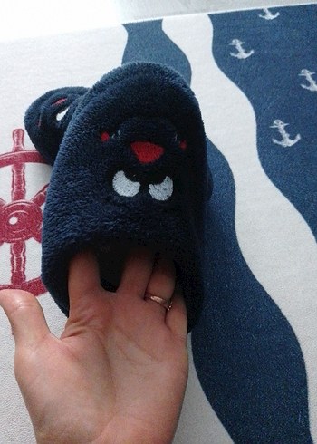 Nakışlı Erkek Çocuk Mavi Sıcak Terlik - Görsel 3