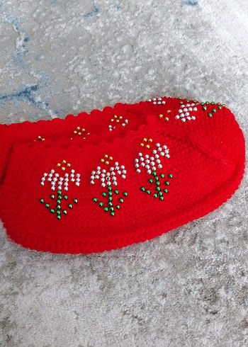 Nakışlı Kırmızı Örgü patik - Görsel 2