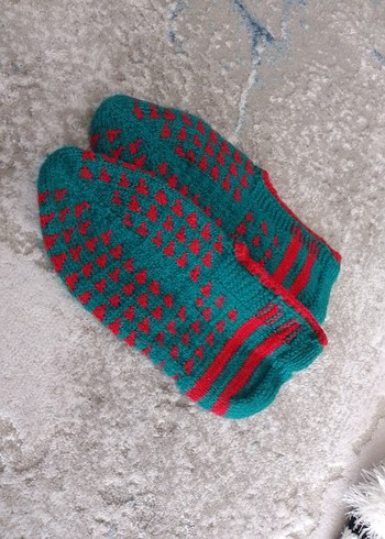 Nakışlı Kırmızı Örgü patik - Görsel 4