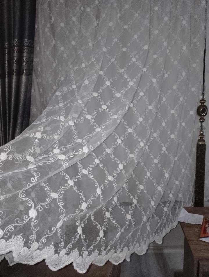 Nakışlı Beyaz krem Perde - Görsel 2