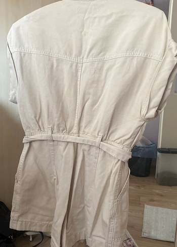 Dilvin Bej Düğmeli Kısa Denim Tulum