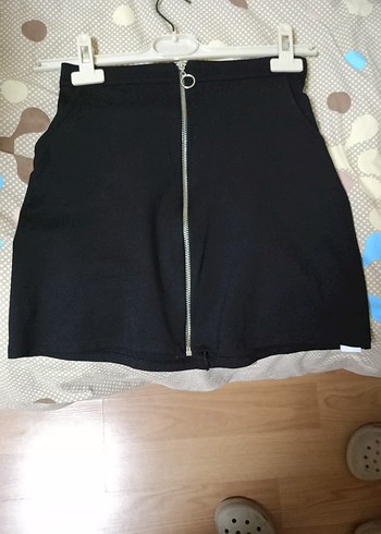 Fermuarlı Siyah Mini Etek