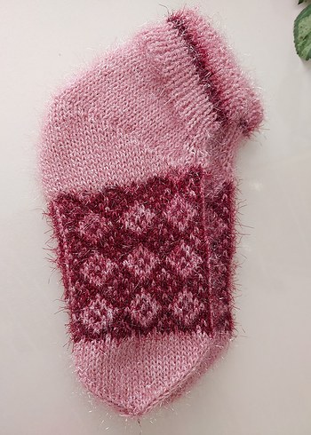 Pembe kadın Çorabı Örgü Desenli