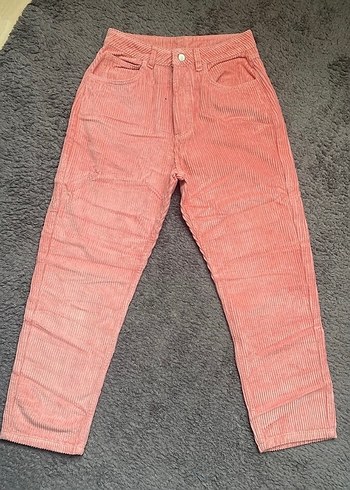 Pembe Kadife Kız Pantolonu Düğmeli - Görsel 2