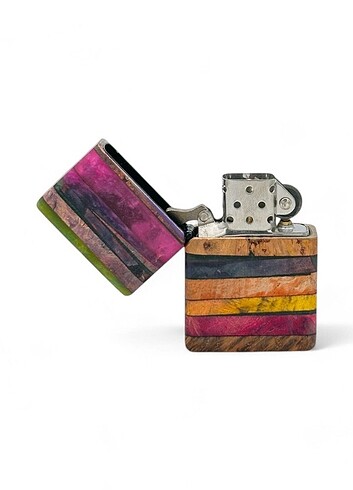 Zippo çakmak renkli epoksi ahşap 