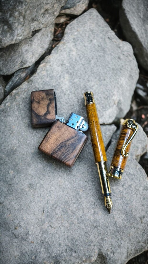 Renkli Ahşap Desenli Metal Kalem dolma kalemi epoksi seti - Görsel 3