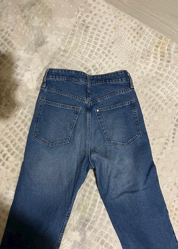 Kadın Mavi Rahat Kesim Midi Denim Pantolon - Görsel 4