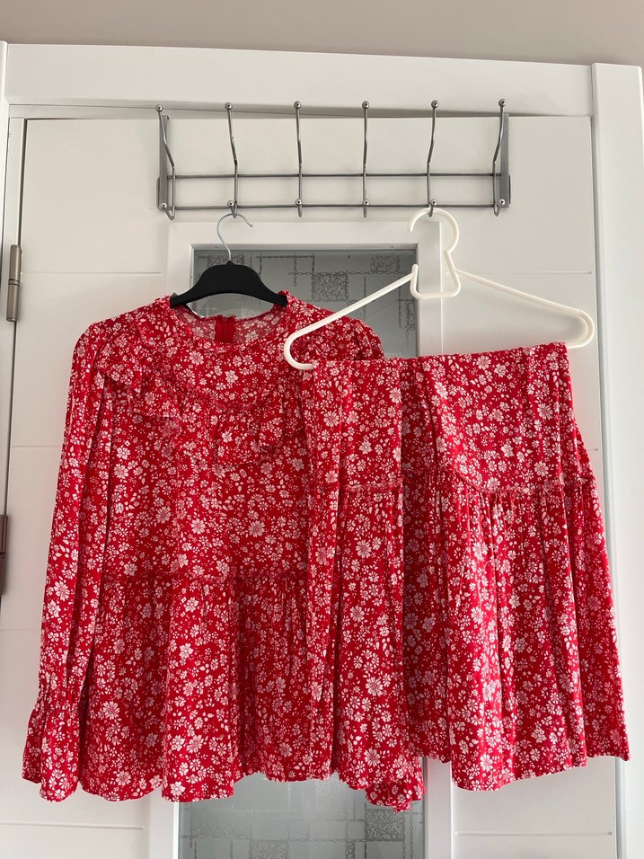 Kırmızı Pilili Bohem etekli takım - Görsel 2