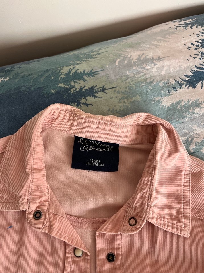 Pembe Düğmeli Uzun Kollu Kız gömlek - Görsel 3