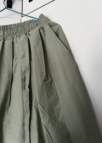 Kadın Haki Uzun Keten Pilili Etek - Görsel 2