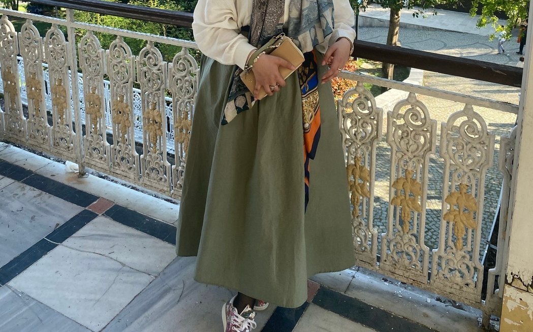 Kadın Haki Uzun Keten Pilili Etek - Görsel 4