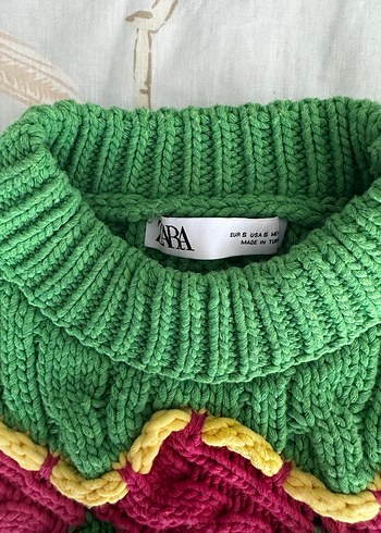 Renkli Bohem Zara crop Triko Kazak - Görsel 2