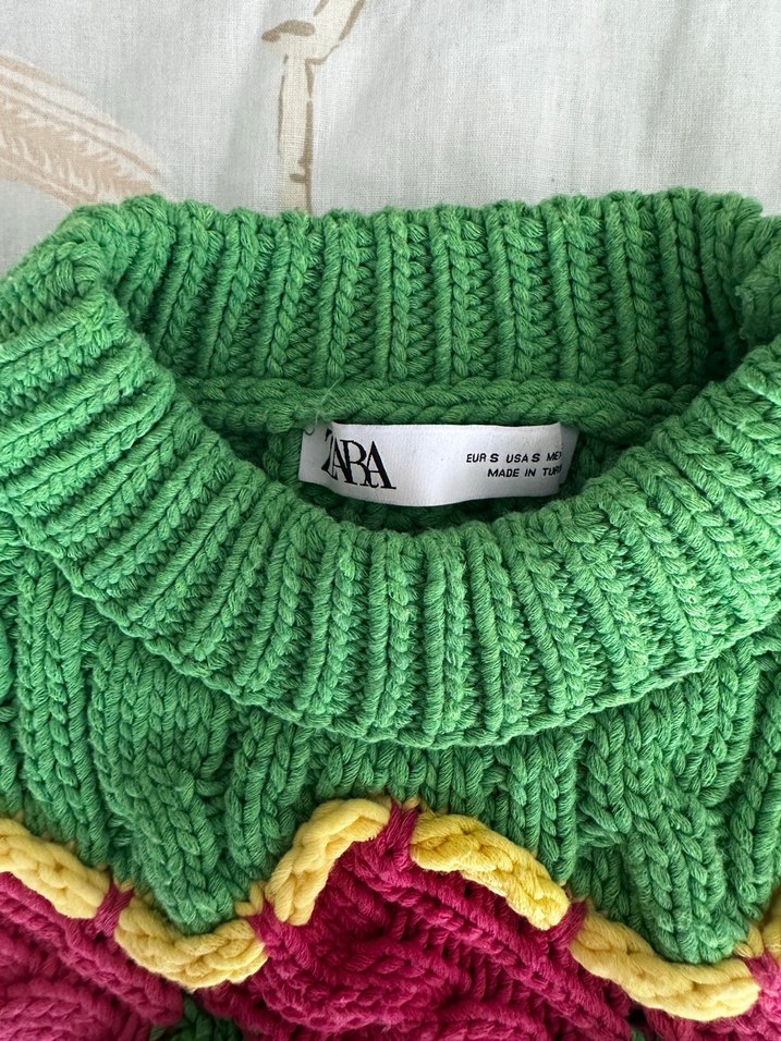 Renkli Bohem Zara crop Triko Kazak - Görsel 2