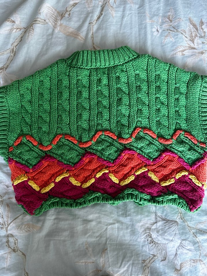 Renkli Bohem Zara crop Triko Kazak - Görsel 3