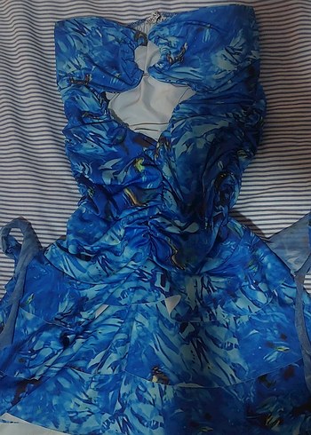 Mavi Batik Desenli Kadın Monokini