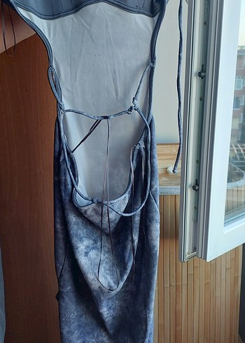 Bershka Kadın Lacivert Bağlamalı Midi Elbise