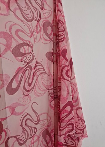  Beden pembe Renk Pembe Desenli İpek Dokulu preo