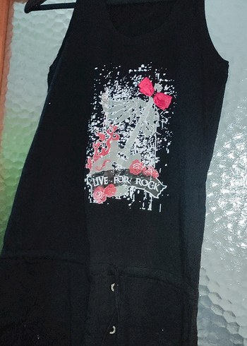 Kız Çocuk Siyah Rock Punk Baskılı elbise - Görsel 2