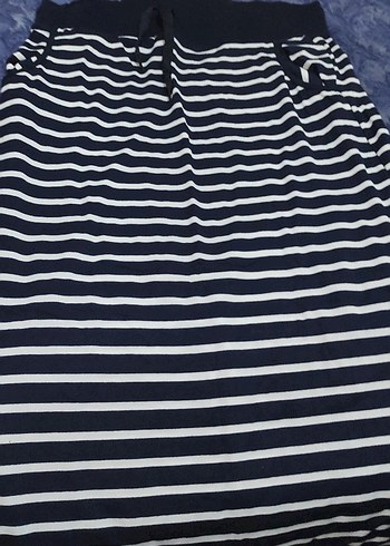 Lacivert Çizgili lastikli bel kismi Eteği - Görsel 3