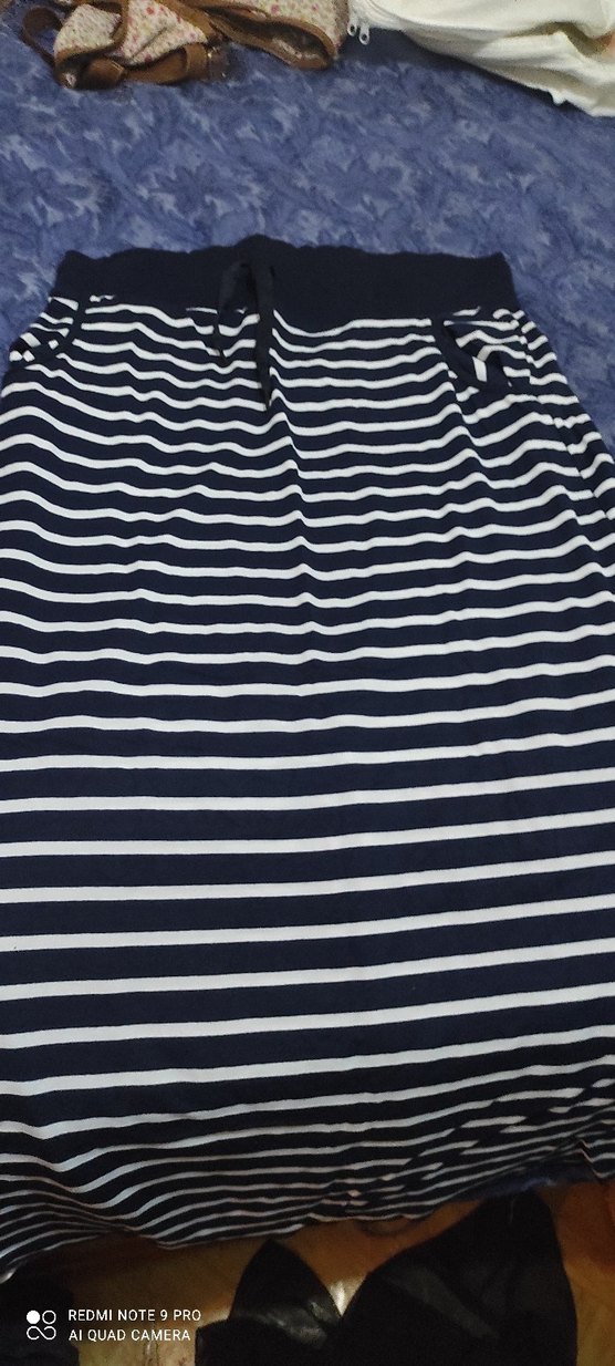 Lacivert Çizgili lastikli bel kismi Eteği - Görsel 3