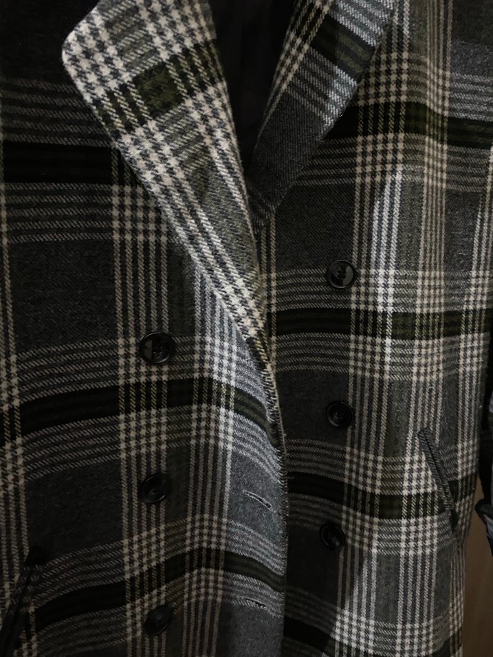 Düğmeli Gri Ekose Midi Kadın Kaban - Görsel 2