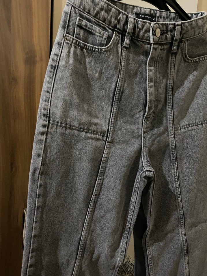 Gri Bağcıklı Salaş Midi Kot Pantolon - Görsel 3