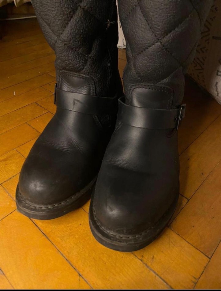 Siyah Deri Biker Kadın Diz Boyu Çizme - Görsel 5