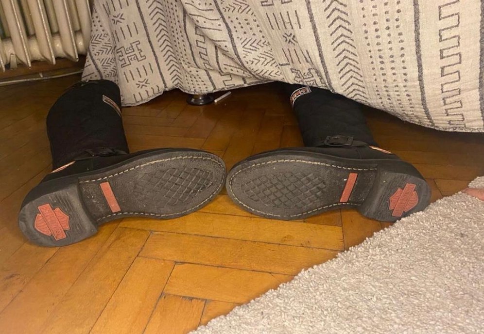 Siyah Deri Biker Kadın Diz Boyu Çizme - Görsel 4