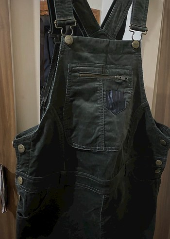 Kemerli Siyah Denim Midi Salopet - Görsel 6