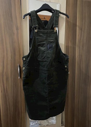 Kemerli Siyah Denim Midi Salopet - Görsel 7