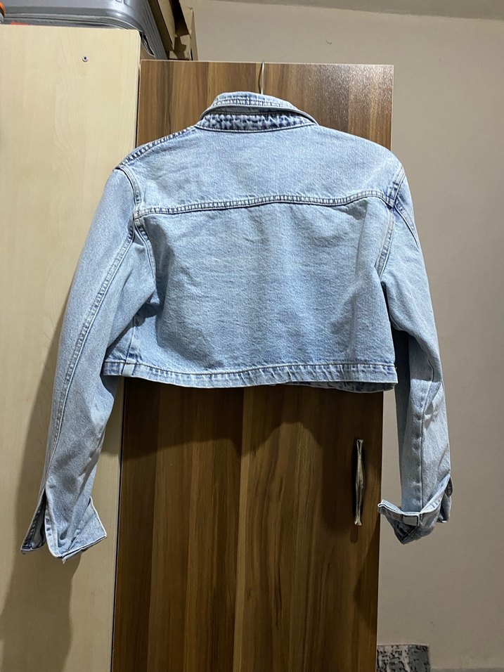 Kadın Gri Kısa Kesim Denim Ceket - Görsel 2