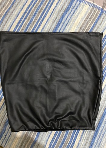 Deri Siyah Lastikli Kadın Mini Etek - Görsel 2