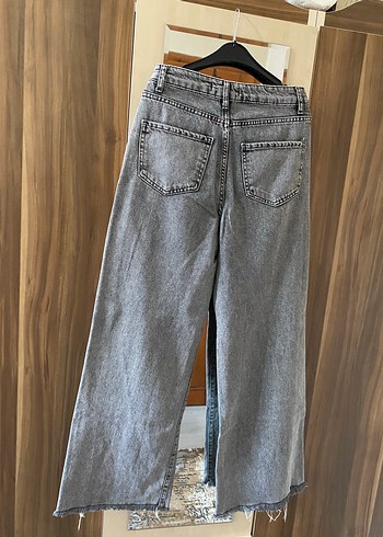 Gri Düğmeli Salaş Midi Kadın Kot Pantolon - Görsel 4