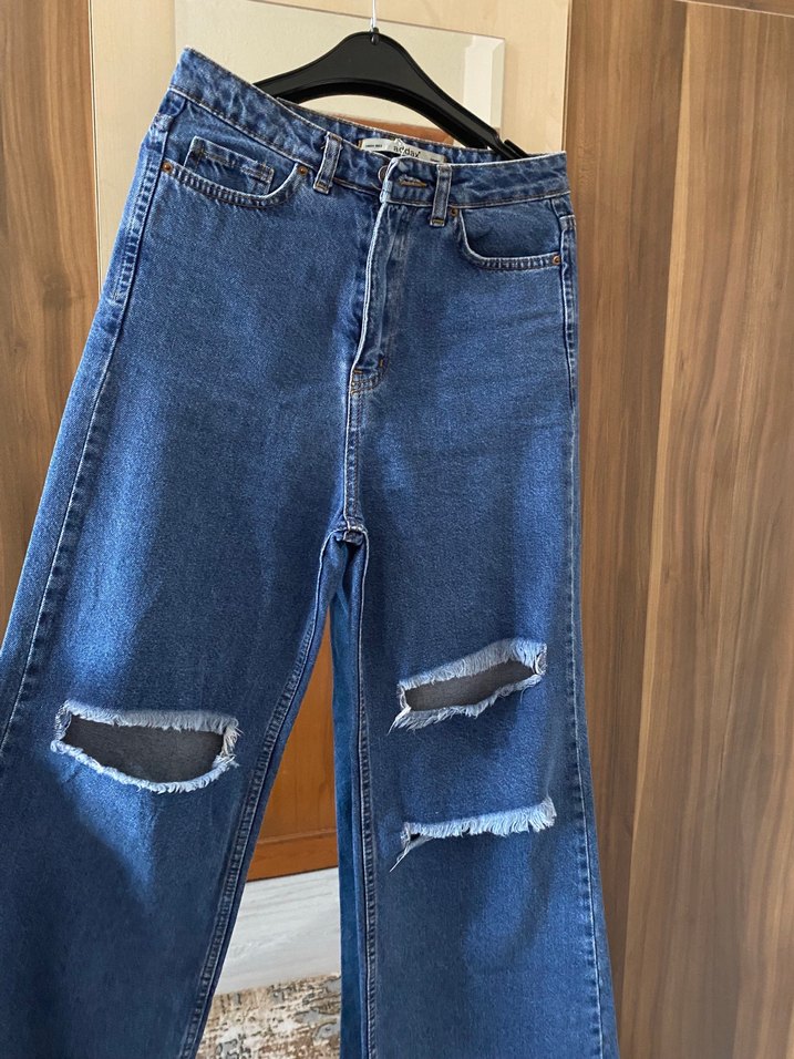 Bol Kesim Mavi Midi Kot Pantolon - Görsel 3