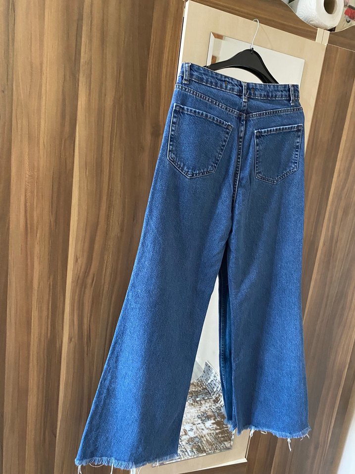 Bol Kesim Mavi Midi Kot Pantolon - Görsel 4