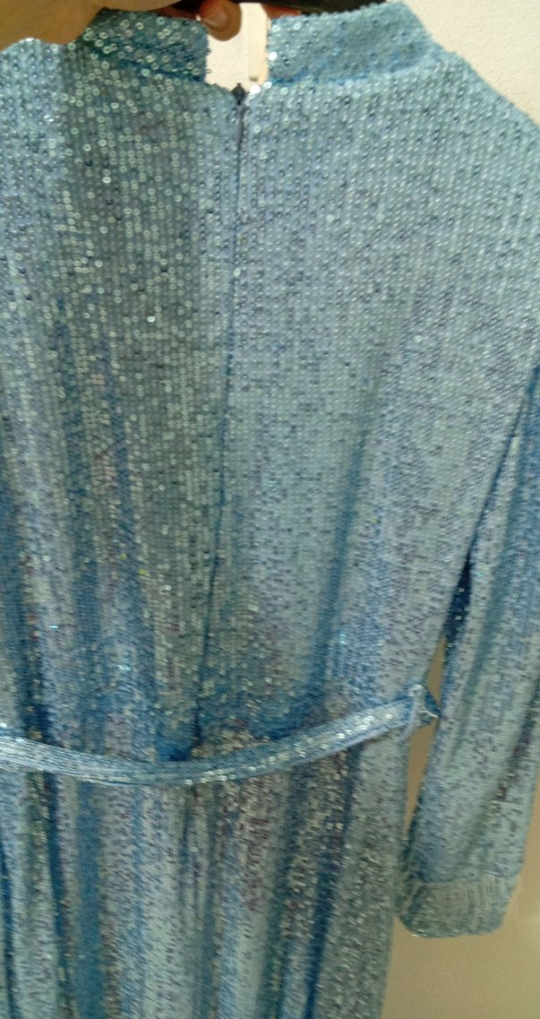 Parlak Mavi Uzun Kollu Kadın Abiye Elbise - Görsel 2